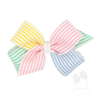 Color Block Seersucker and Grosgrain Overlay Hair Bow