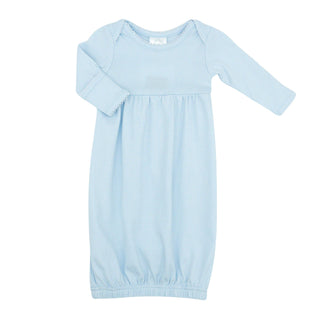 Knit Gown with Picot Trim - Blue with White