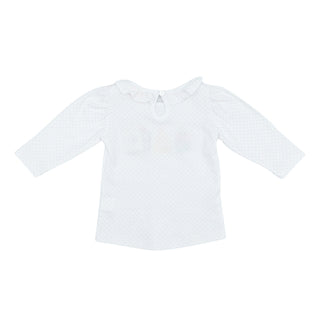 Girls Ruffle-neck Blouse with Applique - Birthday Trio