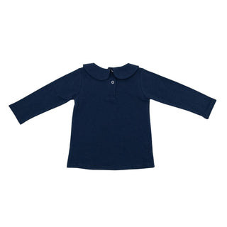 Boys Knit Peter Pan Collared Shirt - Navy