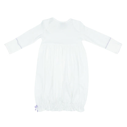 Pima Knit White Lap Shoulder Gown with Picot Trim