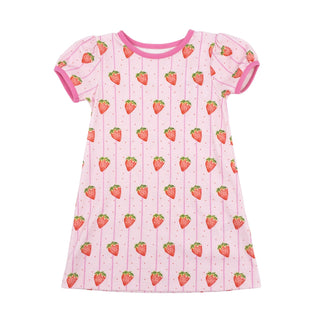 Girls Pima Knit Play Dress - Strawberry Stripe