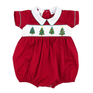 Boys Christmas Trees Smocked Bubble