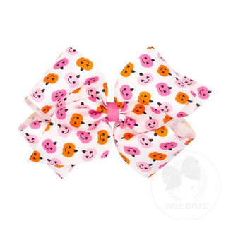 Halloween Pink Jack-O-Lantern Printed Grosgrain Hair bow