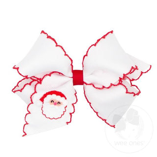 Santa Face Embroidered Moonstitch Hair Bow