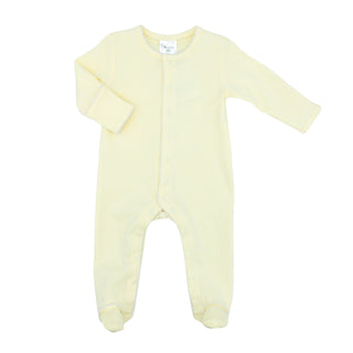 Knit Footie with Picot Trim - Yellow with White