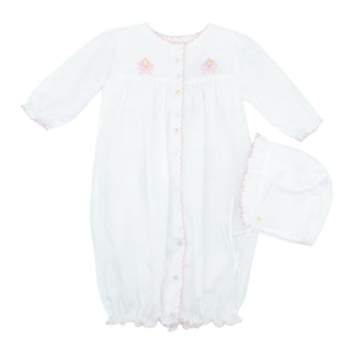 Girls Convertible Smocked Batiste Sack and Hat - White