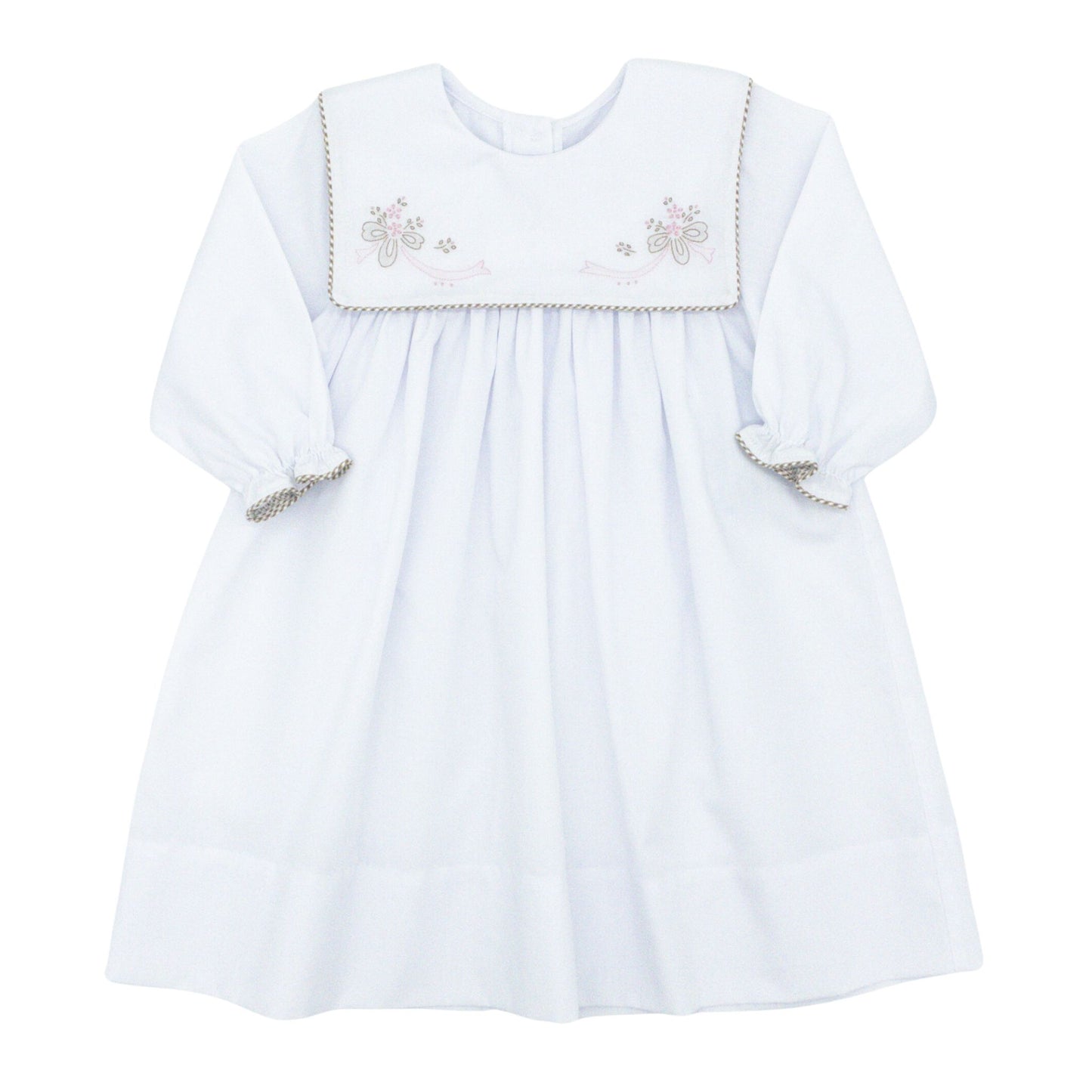 Square Collar Dress with Bouquet Hand Embroidery