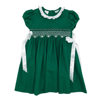 Rose Dress with Hand-smocking - Classic Christmas Green