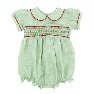 Girls Bubble with Hand-smocking - Mistletoe