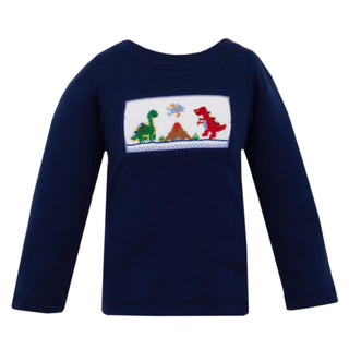 Boys Smocked Long Sleeve T-shirt - Dinosaurs