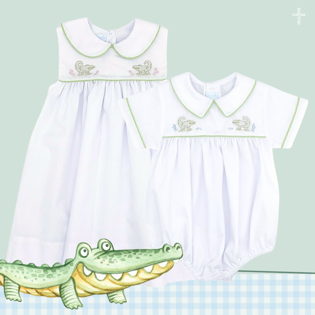 Collared Dress with Alligator Hand-embroidery