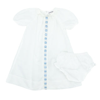 Brantley Ribbon Daygown with Diaper Cover - White with Blue