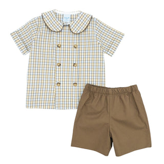 Boys Dressy Short Set - Pecan Plaid