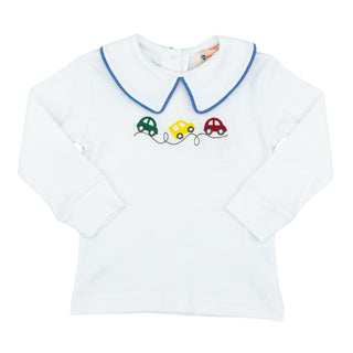 Boys Long-sleeve Collared Shirt with Embroidery - Cars