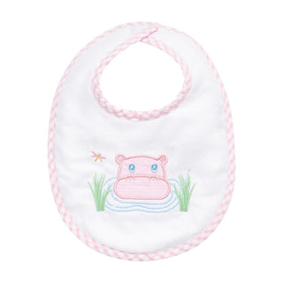 Single Appliqued Bib - Pink Hippo