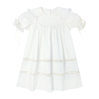 Donahue Dress - Antique White Batiste with Ecru Ribbon