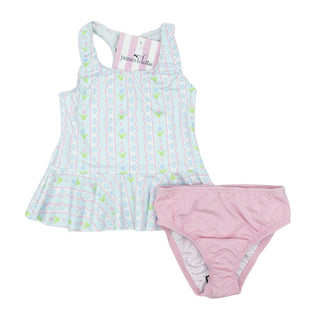 Collette Peplum Swimsuit - Blue Floral Scallop