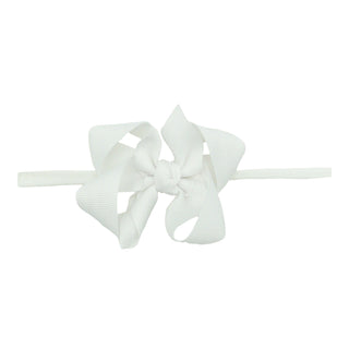 1/4" Nylon Headband with Grosgrain Hair Bow - White