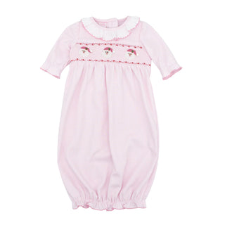 Girls Knit Sack with Hand-smocking - Santa Face