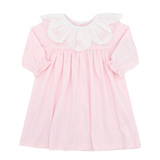 Knit Dress with Ruffle Collar and Hand-embroidery - Pink Ribbons
