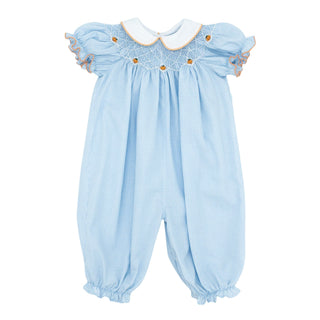 Billie Bishop Romper with Hand-smocking - Pumpkins