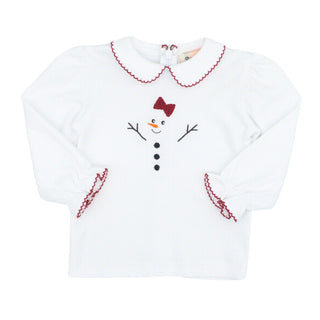 Girls Long-sleeve Blouse with Snowman Applique