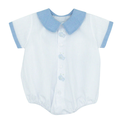 Boys Button-front Bubble with Hand-embroidery
