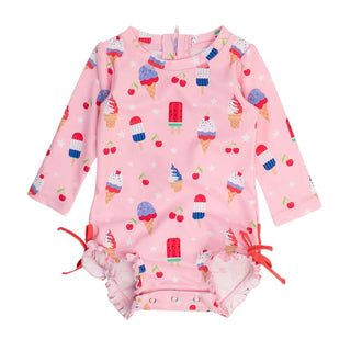 Girls Long-sleeve One Piece Rashguard Swimsuit - Sweet Freedom