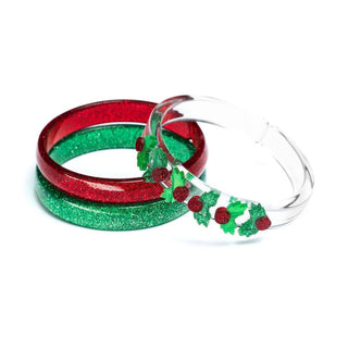 Mistletoe Pearlized Glitter Green Bangles Set