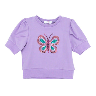Girls Knit Shirt with Sequins - Butterfly