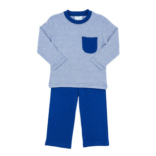 Boys Long-sleeve Pocket T-shirt and Pant Set - Royal Mini Stripe