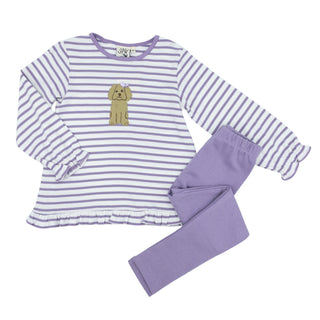 Girls Swing Top & Legging Set with Applique - Dog with Bow
