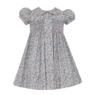 Florence Smocked Pleat Dress - Blue Floral