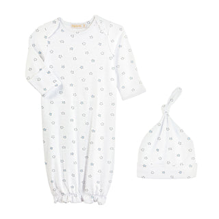 Pima Printed Gown and Hat Set - Blue Little Stars
