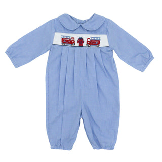 Collared Romper with Firetruck Smocking