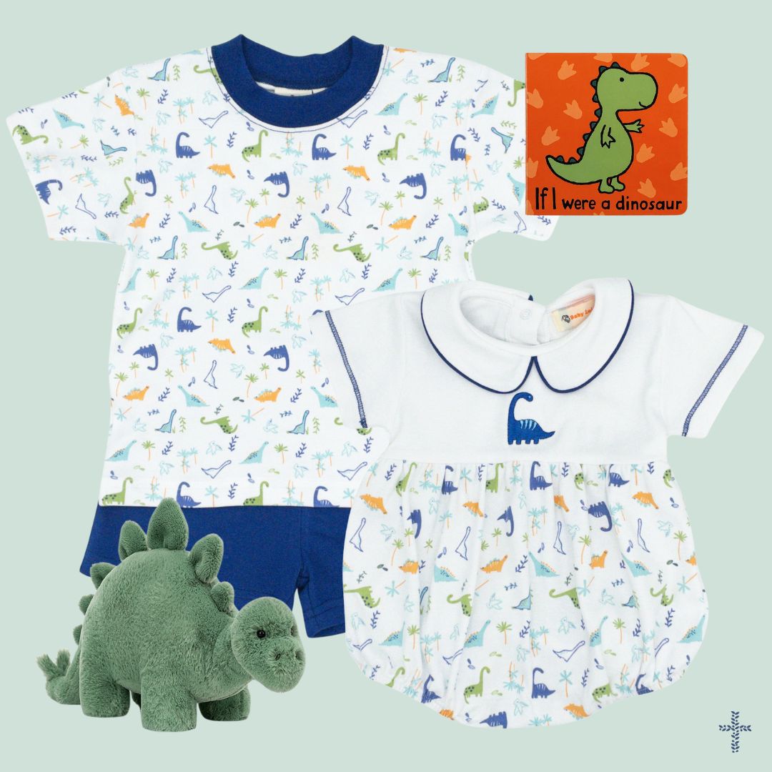 Pima Knit Dinosaur Print Collared Short Set