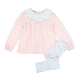 Scallop Collar Legging Set - Pink