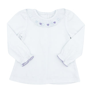 Scalloped Blouse with Embroidery - Hearts