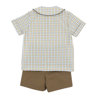 Boys Dressy Short Set - Pecan Plaid
