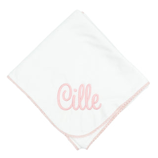 Pima Receiving Blanket with Crochet Trim - White with Pink