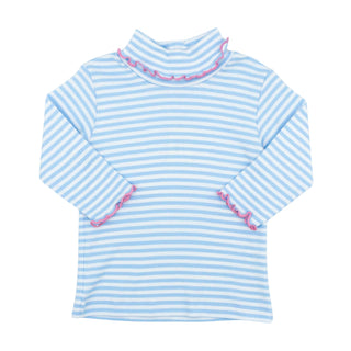 Printed Turtleneck with Lettuce Edge - Sky Blue Stripe