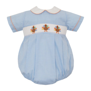 Boy Bubble with Hand-smocking - Turkeys