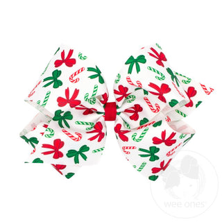Printed Grosgrain Hair Bow - Christmas Candy Cane