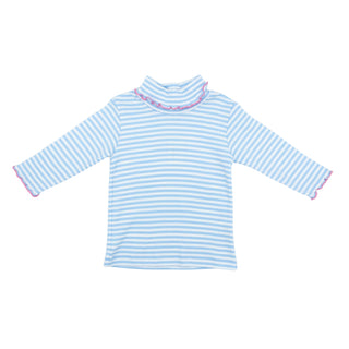 Printed Turtleneck with Lettuce Edge - Sky Blue Stripe