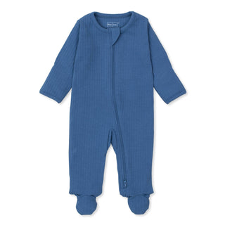 Ribbed Zipper Footie - Blue