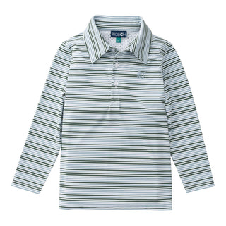 *PRE-ORDER* Boys Long-sleeve Pro Performance Polo - Camping Green Stripe