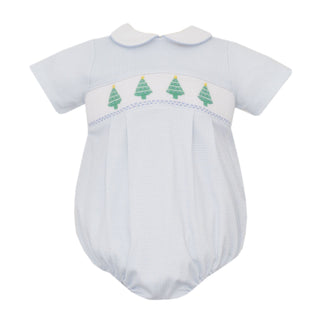 Boys Knit Bubble with Smocking - Christmas Trees