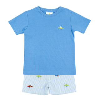 Play T-shirt and Leo Short with Airplane Embroidery