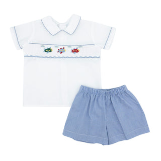 Drew Short Set with Hand-smocking - Airplanes